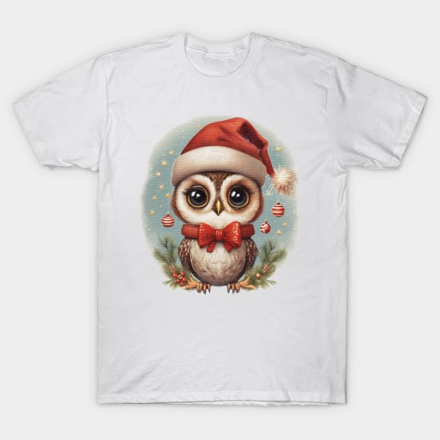 cute little baby owl wearing a santa hat T-Shirt by JnS Merch Store